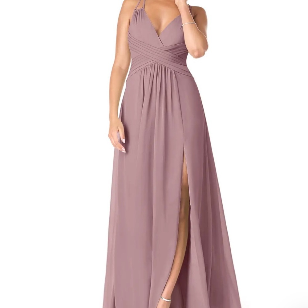 Azazie Pink Halter Maxi Dress with Pleated Slit